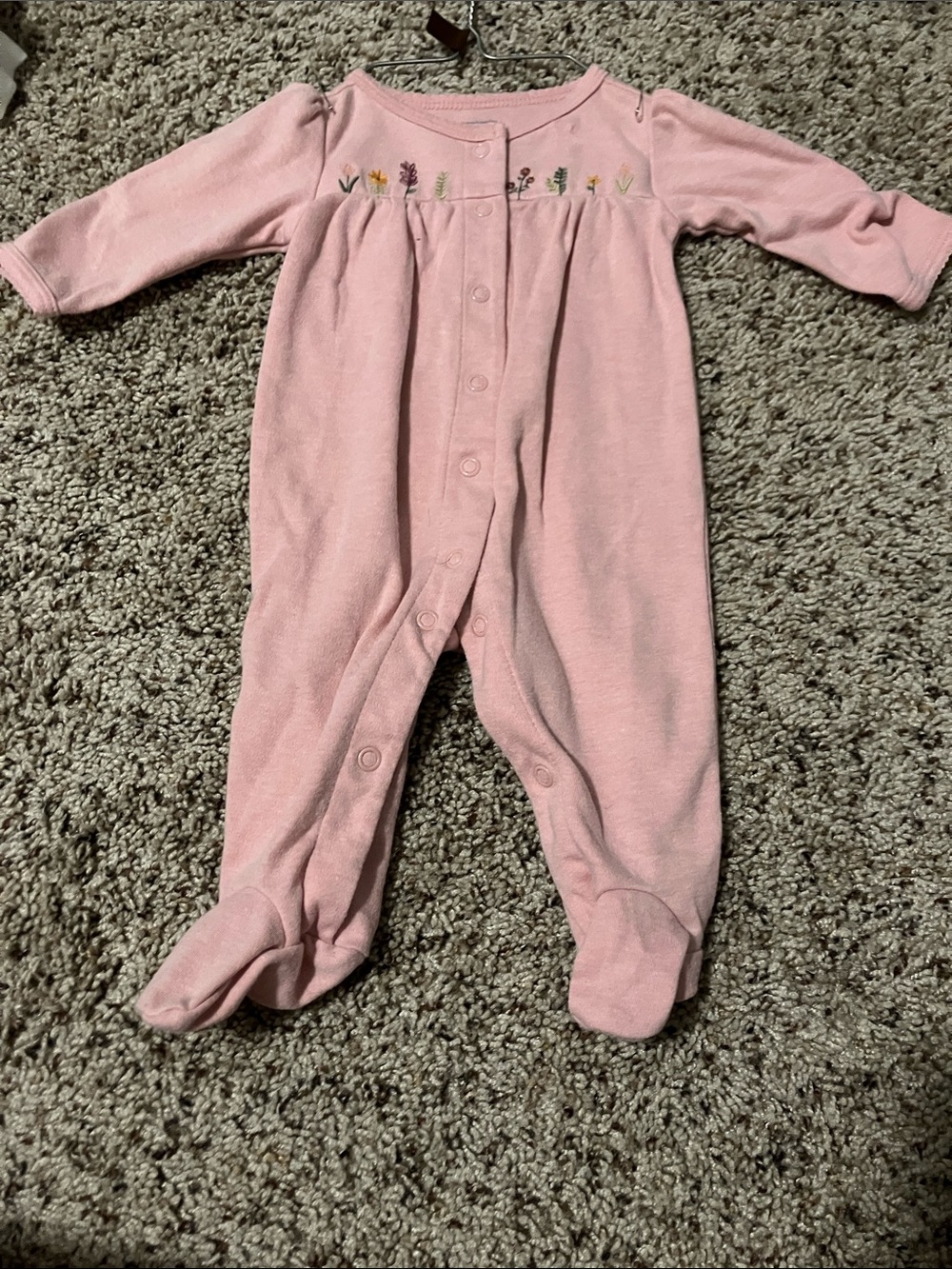 Carter's Light Pink Footed One-Piece with Embroidered Flowers